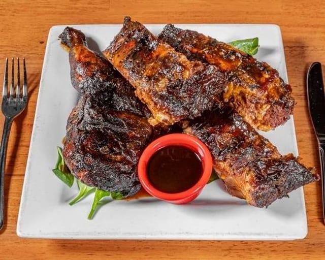 1/4 RACK, 1/4 BBQ CHICKEN.