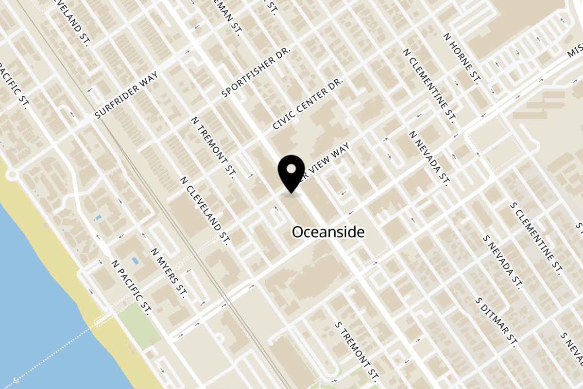 Map showing the location of Felix's BBQ with Soul Oceanside on 223 N Coast Hwy in Oceanside
